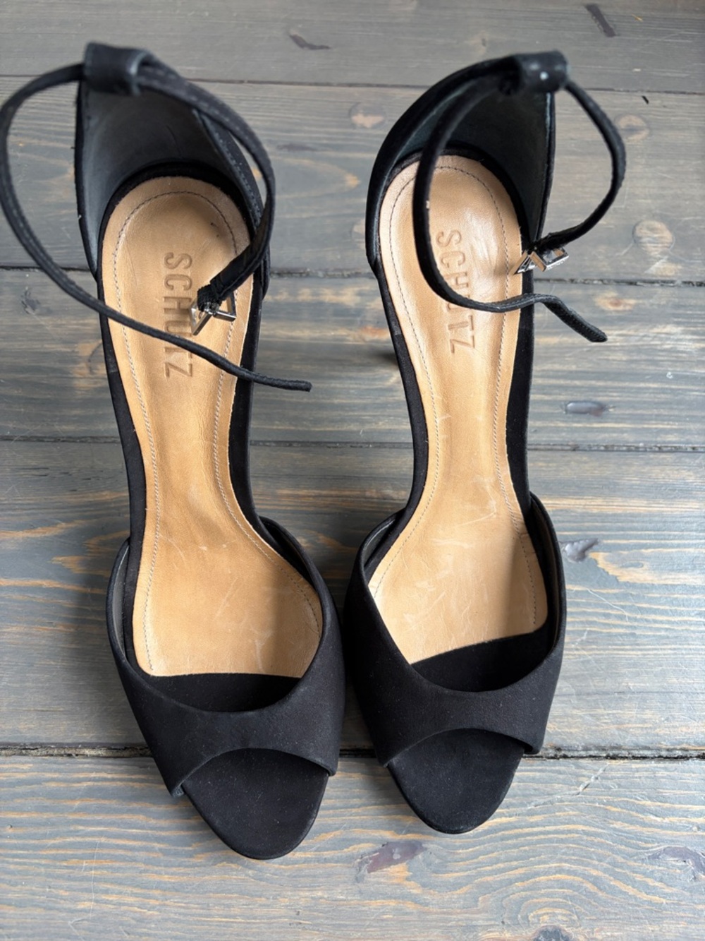 SCHUTZ Black Open-Toe Ankle-Strap Heels